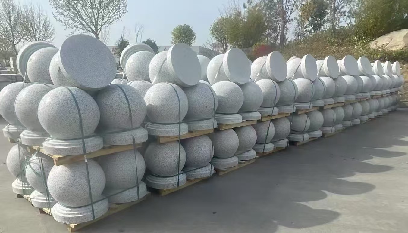 岳阳 白麻花岗岩石材圆球，石球，挡车球，隔离球，景观石球，风水球等