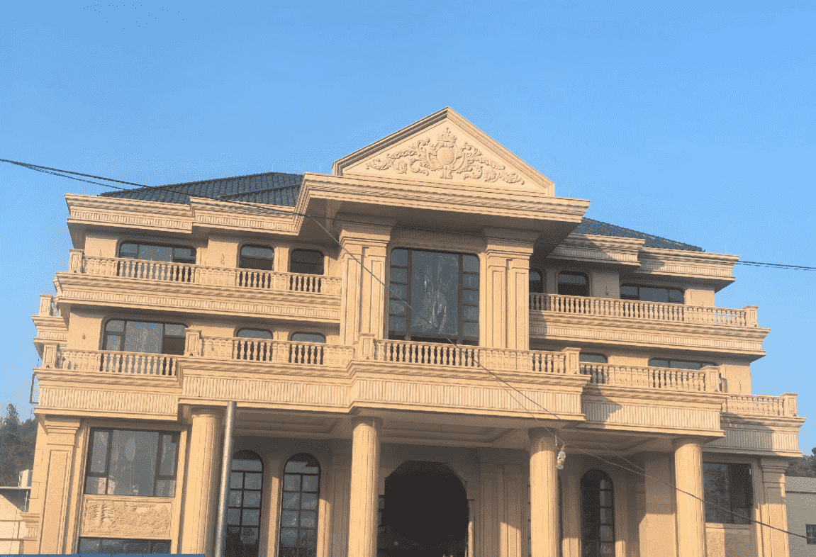 岳阳黄金麻别墅外墙干挂石材效果示例