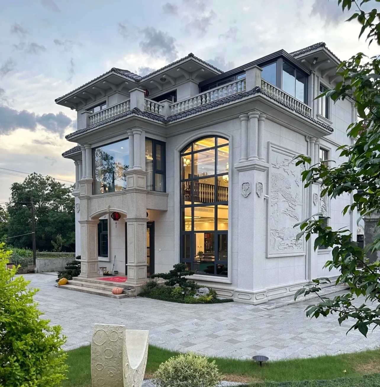 岳阳 白麻花岗岩私人别墅干挂石材豪华定制