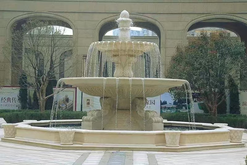 岳阳 黄金麻花岗岩异型加工——户外庭院石雕流水喷泉