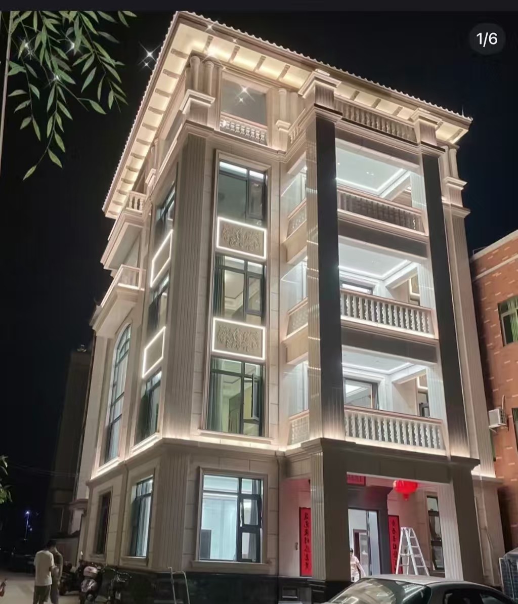 岳阳 芝麻白花岗岩别墅外墙夜间效果